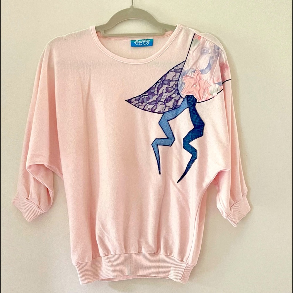 80s 90s Y2K Pink shirt with dolman sleeves & patchwork appliqué True Vintage